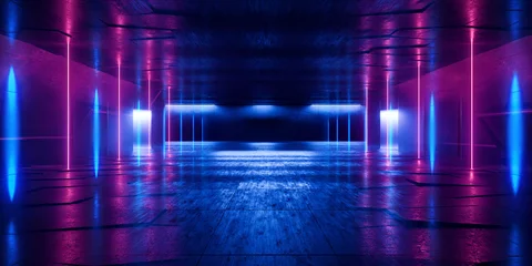 Cyber Futuristic Underground Basement Center Sci Fi Laser Neon Glowing VIbrant Concrete Grunge Warehouse Dystopian 3D Rendering © IM_VISUALS