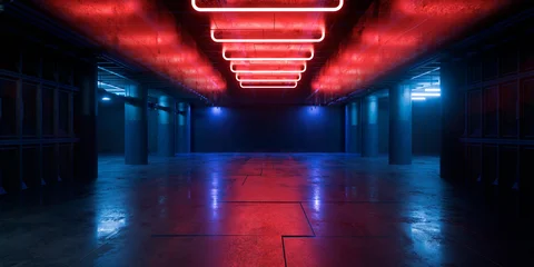 Cyber Futuristic Underground Basement Center Sci Fi Laser Neon Glowing VIbrant Concrete Grunge Warehouse Dystopian 3D Rendering © IM_VISUALS