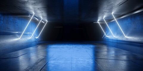 Cyber Futuristic Underground Basement Center Sci Fi Laser Neon Glowing VIbrant Concrete Grunge Warehouse Dystopian 3D Rendering