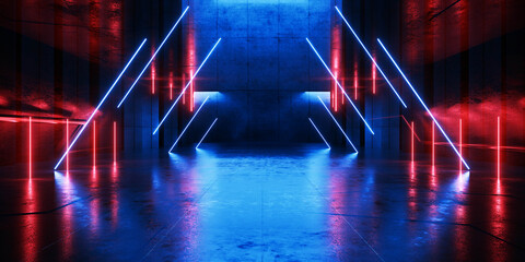 Cyber Futuristic Underground Basement Center Sci Fi Laser Neon Glowing VIbrant Concrete Grunge Warehouse Dystopian 3D Rendering
