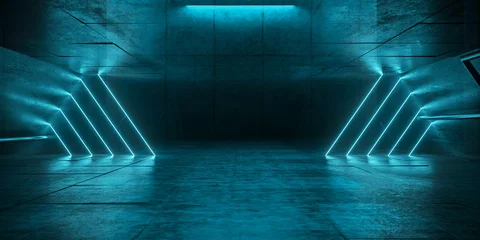 Cyber Futuristic Underground Basement Center Sci Fi Laser Neon Glowing VIbrant Concrete Grunge Warehouse Dystopian 3D Rendering © IM_VISUALS