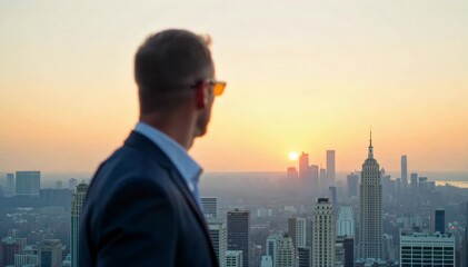 Side profile of businessman gazing at the horizon, hands not visible  - Powered by Adobe