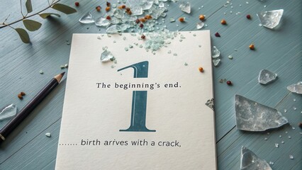 Broken glass surrounding printed number one on card