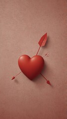 Fototapeta premium Red heart pierced by arrow on pink textured background
