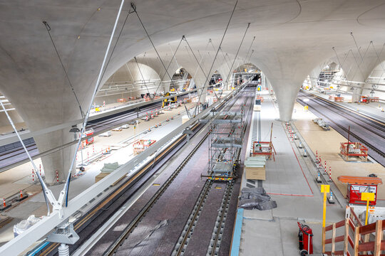 New main railway train station Stuttgart 21 tunnel construction site in Stuttgart, Germany