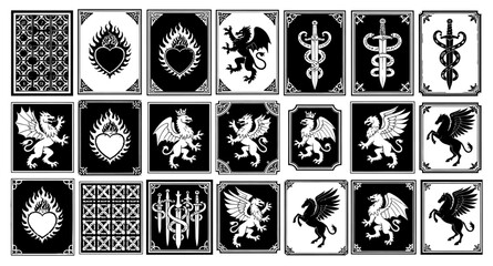 set of medieval woodcut tattoo design © Koko