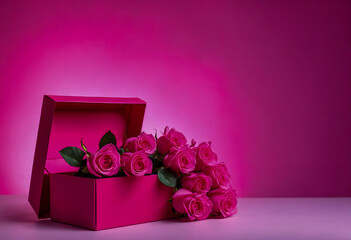 Box with roses. Valentines day gift