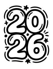 Hand drawn collection of handwritten 2026 number. Vector doodle set of 2026 Happy New Year symbols
