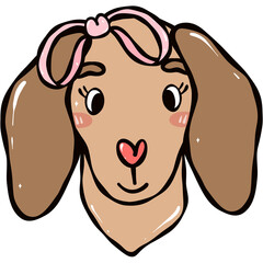 Cute Dachshund Head with Pink Bow Valentine Clipart
