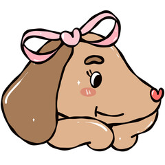 Cute Dachshund Head with Pink Bow Valentine Clipart
