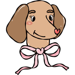Cute Dachshund Head with Pink Bow Valentine Clipart
