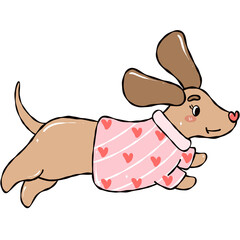 Cute Dachshund Wearing Pink Heart Sweater Valentine Clipart