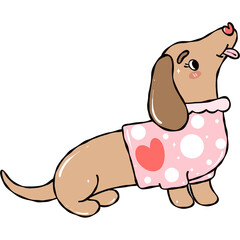 Cute Dachshund Wearing Pink Heart Sweater Valentine Clipart