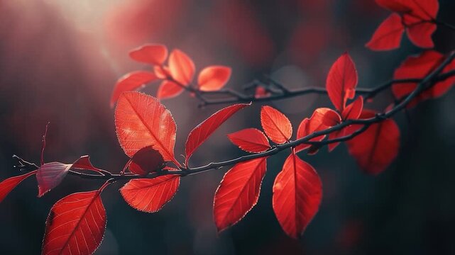 Video A close-up shot of a single red leafed branch from a maple tree
