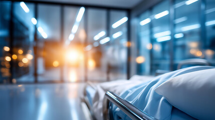 Hospital view through patient perspective, medical facility from bed viewpoint, healthcare environment patient experience, clinical setting subjective view, with copy space