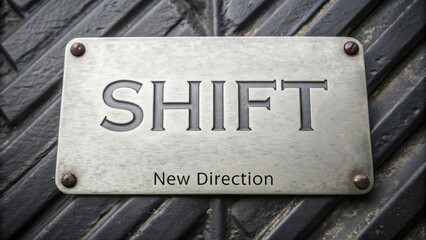 Engraved metal sign featuring the word SHIFT centered on it