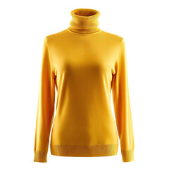 Vibrant yellow turtleneck sweater on black background