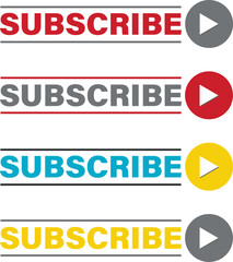 Colorful subscribe button set collection with different colored play icons on white background