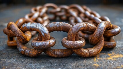 Fototapeta premium Rusty Chain Links on a Weathered Surface Highlighting Industrial Texture and Strength