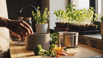 Harvesting fresh vegetables for sustainable zero waste cooking