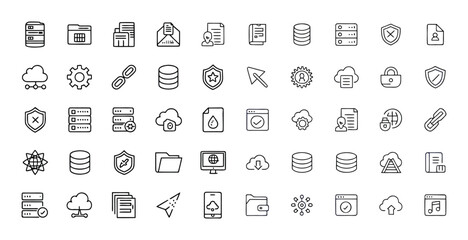 Collection of Data, Cloud Computing, and Security Line Icons