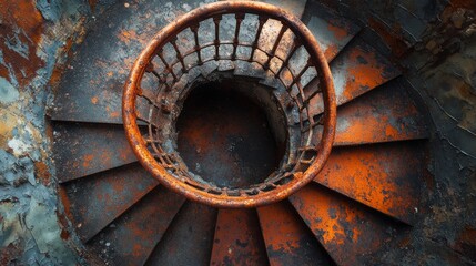 Rustic Spiral Staircase with Weathered Metal and Concrete Details