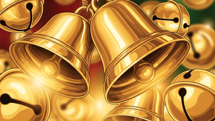 Golden bells ringing loudly in festive holiday celebration