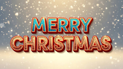 Merry Christmas greeting with sparkling snowflakes background