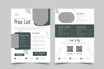 Beauty Salon A4 Price List Template | Elegant Spa & Makeup Service Pricing Flyer