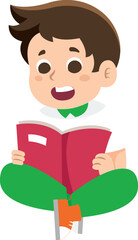 Cute Student Boy Reading Book Illustration