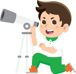 Curious Student Boy Using Telescope Illustration