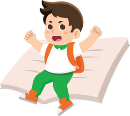 Happy Student Boy Sitting on Open Book Illustration