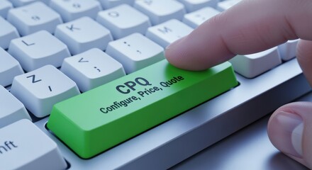CPQ button on keyboard, configure price quote, automation, sales software and technology