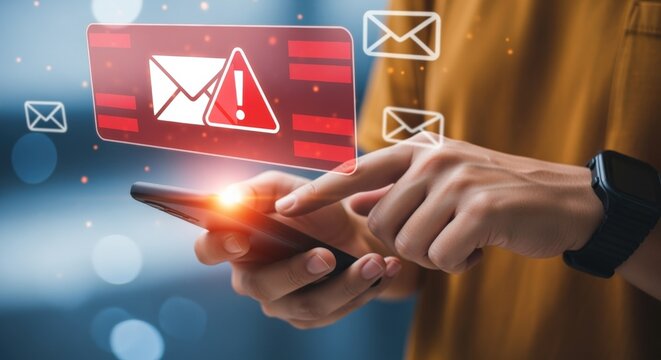 Email Spam Alert on Mobile Device: Threat Detection and Cybersecurity Awareness Illustration - Powered by Adobe