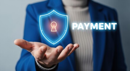 Secure Online Payment Concept: Hand Holding Shield Icon with Keyhole for Financial Transaction Protection