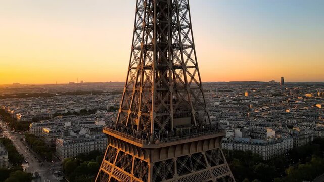 Aerial View of the Eiffel Tower in Paris at Sunset.