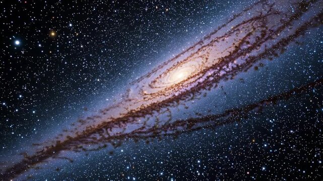 galaxy with stars stretching across dark sky. galaxy spiral arms are clearly visible. vastness and depth of universe. mesmerizing view of Milky Way galaxy in space, with billions of stars