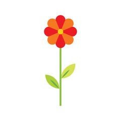 red and orange flower illustration with green leaves simple botanical design on white background