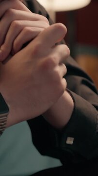 Worried Caucasian man gambler thinking strategy rubbing hands prepare poker game pensive experienced male guy player gamer playing card think betting gambling casino addiction indoors home nightlife