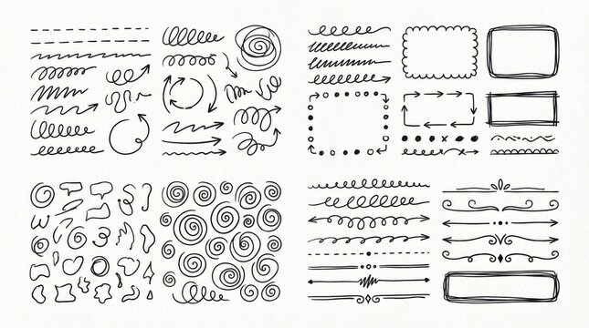 hand-drawn abstract handwriting scribbles outline elements set created for planners scrapbooking and journaling isolated on white background