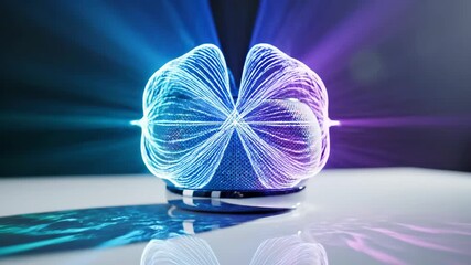 An abstract digital light form creates glowing threads of blue and purple, emanating energy and connection. This dynamic visual represents concepts of technology, artificial intelligence - Powered by Adobe