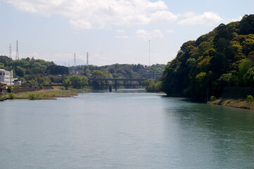地方都市を流れる川と橋の風景/River and Bridge in a Local City