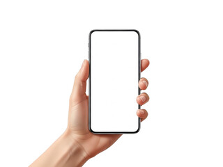Hand holding smartphone isolated on transparent background