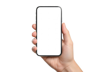 Hand holding smartphone isolated on transparent background