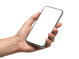 Hand holding smartphone isolated on transparent background