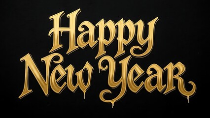 Golden text celebrating Happy New Year on a black background