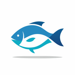 Fototapeta premium A stylized blue fish logo with a white belly on a clean white background with a subtle shadow.