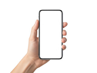 Hand holding smartphone isolated on transparent background
