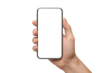 Hand holding smartphone isolated on transparent background