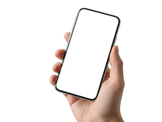 Hand holding smartphone, isolated on transparent background